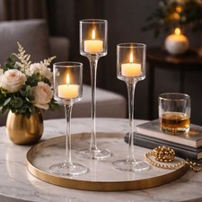 Set of 3 Tall Clear Glass