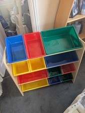 Kids Storage 12 multi Coloured Boxes Shelf Unit Tidy organiser 