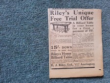 Sk50 Ephemera 1922 Advert Riley Snooker Billiard Table