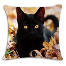 Chair Sofa Cushion Cover Cute Cat Printed Linen Waist Pillow Case Home Decor
