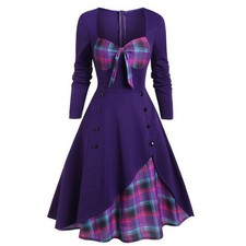 Womens Retro Plaid Check Dress