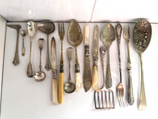 16x Antique EPNS Silver Plated Jam Salt Spoons Tongs  ETC Job Lot Bundle