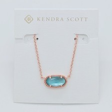 New Kendra Scott Elisa Rose Gold Pendant Necklace In Light Blue Illusion