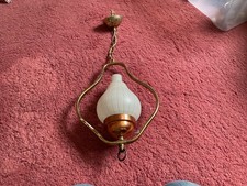 vintage brass and copper hanging ceiling light with frosted shade