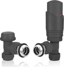 Thermostatic Radiator Valves (TRV), Textured Anthracite Grey, Angled Lockshield
