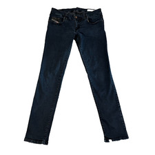 Womens Diesel Jeans Skinny Fit Low Rise Stretch Dark Blue Wash Grupee W32 L30