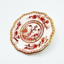 Vintage COALPORT Indian Tree Coral Brooch Pin Badge Lapel Bone China Mini Plate