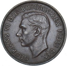 1950 Penny - George VI British Bronze Coin - Very Nice