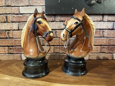 Stunning Vintage Pair of Pottery Horse Head Figurines Made In England
