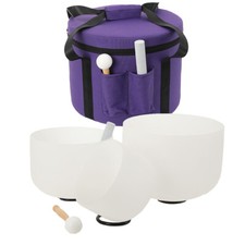 432Hz 8"-12" Set of 3 Chakra Design Quartz Crystal Singing Bowl with Carry Case
