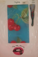 Vintage Pop My Cherry Blue Tights With Red Cherries