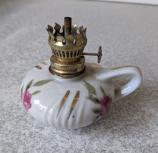 SMALL VINTAGE CERAMIC FINGER OIL LAMP - FLORAL - EMPIRE MADE -- 2  3/4 INCH