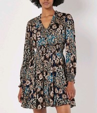 Apricot Long Sleeve Patchwork Floral Shimmer Mini Dress, Teal Multi, UK 18