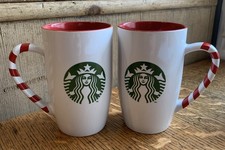 STARBUCKS Tall Latte / Coffee Mug 350ml Christmas Holidays 2011 Candy Cane x 2 