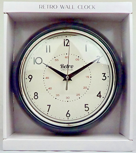 Retro black wall clock - black, round
