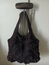 No Frills Brown Denim Type Fabric Large Shoulder Bag