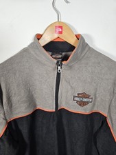Harley Davidson Fleece Men's Large Black/Grey Logo 1/4 Zip Pullover Jumper