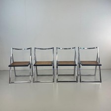 SET OF 4 ITALIAN CHROME CANE FOLDING DINING OCCASIONAL CHAIRS CESCA STYLE  #4273