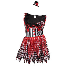 LADIES KILLER CLOWN COSTUME HARLEQUIN HORROR SCARY HALLOWEEN FANCY DRESS OUTFIT