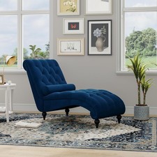 Velvet Button-tufted Indoor Chaise Lounge Upholstered with Lumbar Pillow