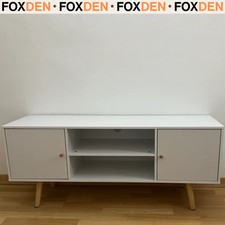White TV Stand Entertainment Unit with Doors for 55 Inch TV Wooden Legs Shelves