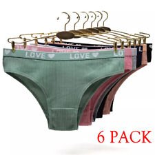 6 X Ladies Knickers Cotton Underwear Women Panties Love Ribbed Printed Briefs