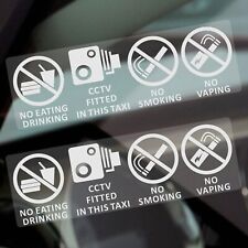 2 x Stickers Taxi No Smoking Vaping Eating Drinking CCTV Window Reverse Signs T1