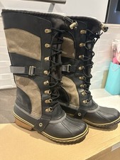 Sorel Conquest Carly Calf Length Black / Natural Leather Winter Boots UK7.5