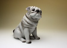 Sitting Pug Ceramic Dog Silver