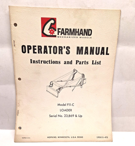 Used farmhand operators manual - used,