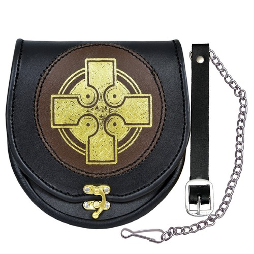 Leather sporran gold - gold, cross