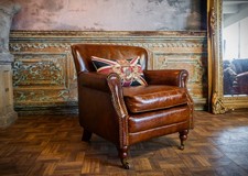 SMALL HALO JOHN LEWIS LITTLE PROFESSOR CHESTERFIELD TAN STUD LEATHER CLUB CHAIR