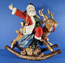 Vintage Leonardo Christmas SANTA On Rocking Horse Reindeer Ceramic Statue Figure