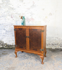 Antique Style Vintage Burr Walnut Storage Cabinet Drinks Vinyl Records DELIVERY