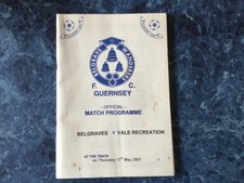 BELGRAVES V VALE RECREATION FOOTBALL PROGRAMME Guernsey Non League