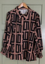 New Ladies Brown/Black Geometric Long Balloon Sleeved Shirt/Blouse Size 3XL