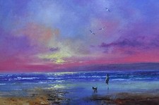 Richard Blowey Original Oil Painting At The Beach With The Dog Cornish Art