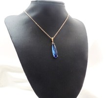 Vintage Art Deco Inspired Cornflower Blue Paste CZ Drop Pendant Necklace 💗
