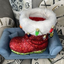 Gisela Graham Christmas Boot Ornament Red Glitter fairy lights 