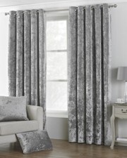 Paoletti Verona Crushed Velvet Lined Eyelet Curtains Silver, W168cm x D183cm