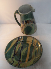 RARE? NIGEL COX? STUDIO POTTERY CAMOUFLAGE PATTERN JUG & BOWL POTTERS N C MARK
