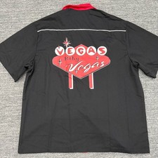 Vegas Baby Vegas  Bowling Shirt Men XL Button Up Crusin USA Black Red Swingers