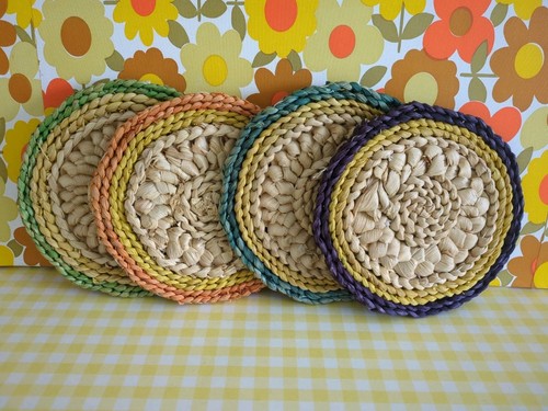 Vintage mats raffia woven - 4,