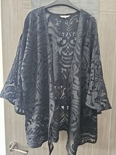 Ladies Nutmeg At Morrisons Black Lace Kimono Fluted Sleeve Jacket Size 12