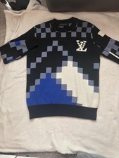 Genuine Louis Vuitton Jumper, Size XSmall Checkered Knit, Blue And Black