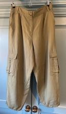 Next Women’s Size 16 Petite Khaki Green Cargo Linen Blend Trousers BNWOT