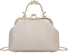 Women's Pearl Evening Handbags Floral Beaded Clutches Purse Rose Gold Lace 