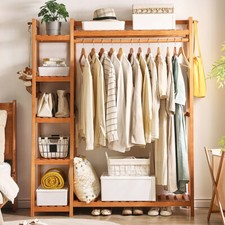 Heavy Duty Wooden Clothes Rail Rack Garment Hanging Stand Corner Open Wardrobe