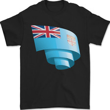 Curled Fiji Flag Fijian Day Football Mens T-Shirt 100% Cotton