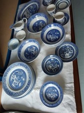 A Selection of Willow Pattern Classic Blue and Whitechina Plates and Bowls